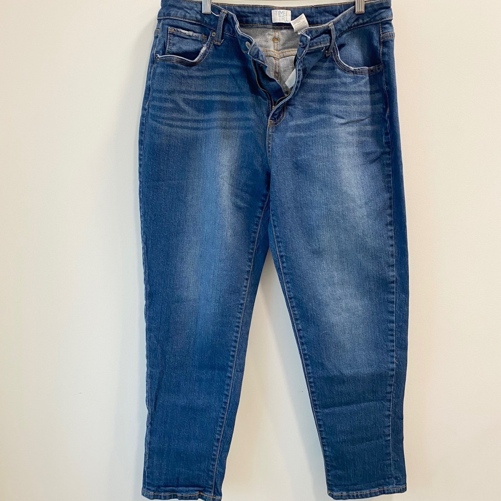 Time and Tru Jeans Womens 16 Blue Skinny Denim Mid Rise Faded Stretch Pants
